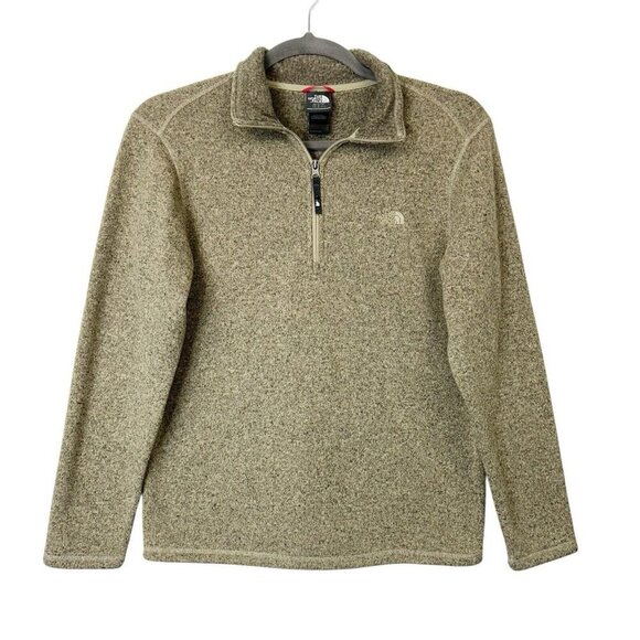 North Face Sweater Fleece Pullover Men’s Size Medium Beige Tan 1/4 Zip - Picture 1 of 11